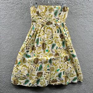 French Connection Women Midi Dress 8 Smocked Strapless Floral Boho Summer Resort